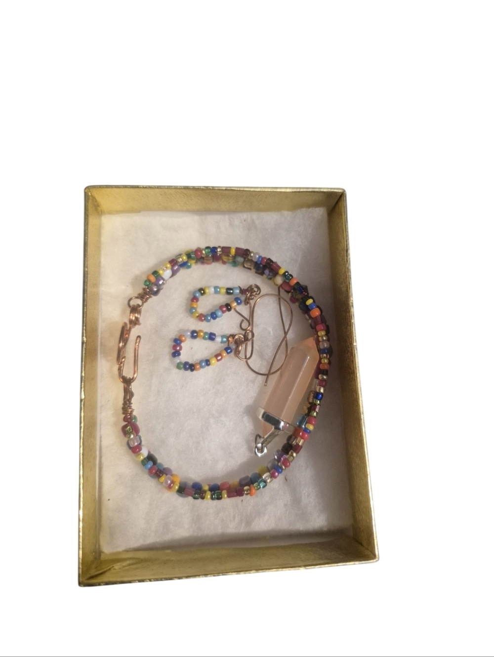 Multicolor Beaded Necklace with Pink Crystal Pendant - Women Jewelry Set